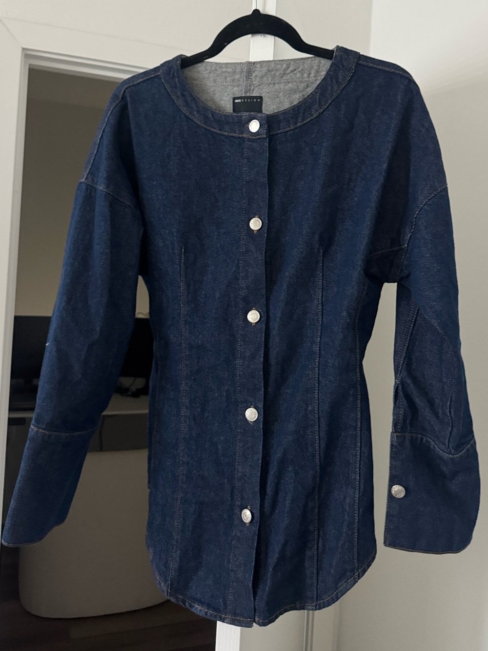 ASOS Dark Indigo Denim Round-Neck Button Jacket